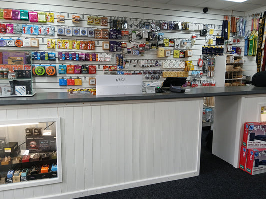 Music Bits Company musical instrument shop interior showing colorful accessories display in Alford, Lincolnshire