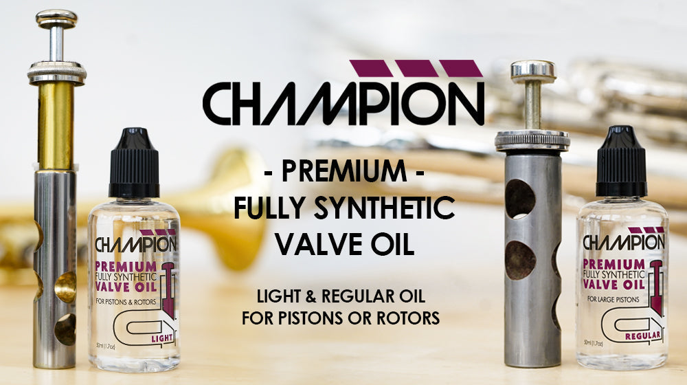 Champion Premium Fully Synthetic Valve Oil bottles for brass instruments