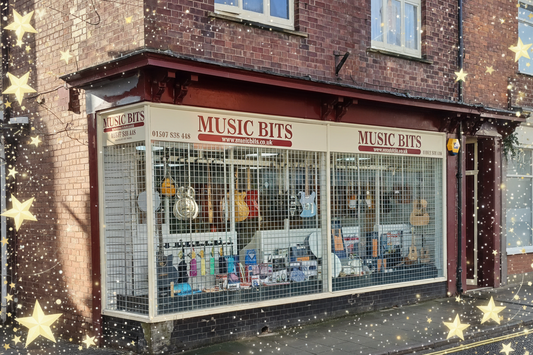 Music Bits shopfront on Alford High Street with illuminated stars
