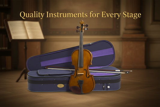 Stentor quality violins showing range of student and intermediate instruments for every stage