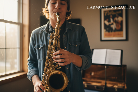 Student musician playing J. Michael saxophone