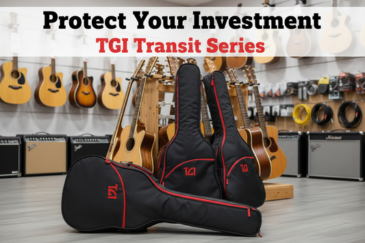 TGI Transit Series guitar gig bags showing padded protection and storage pockets