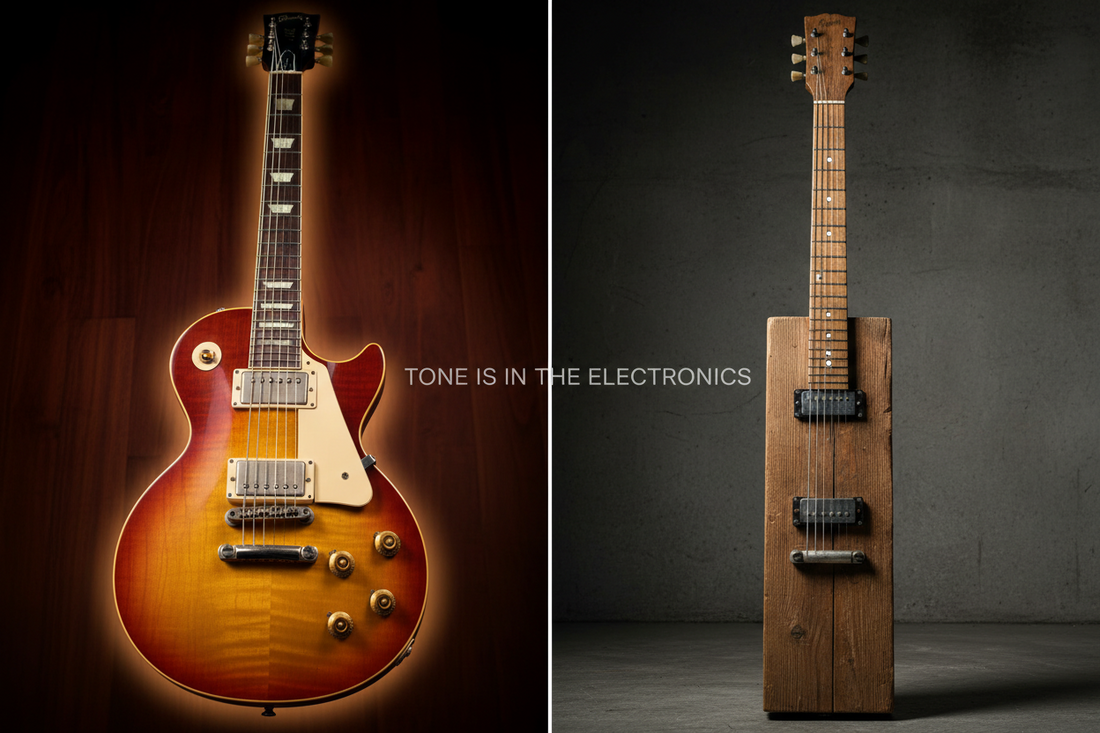 Comparison of vintage Les Paul guitar and The Log - Les Paul's original solid body electric guitar prototype