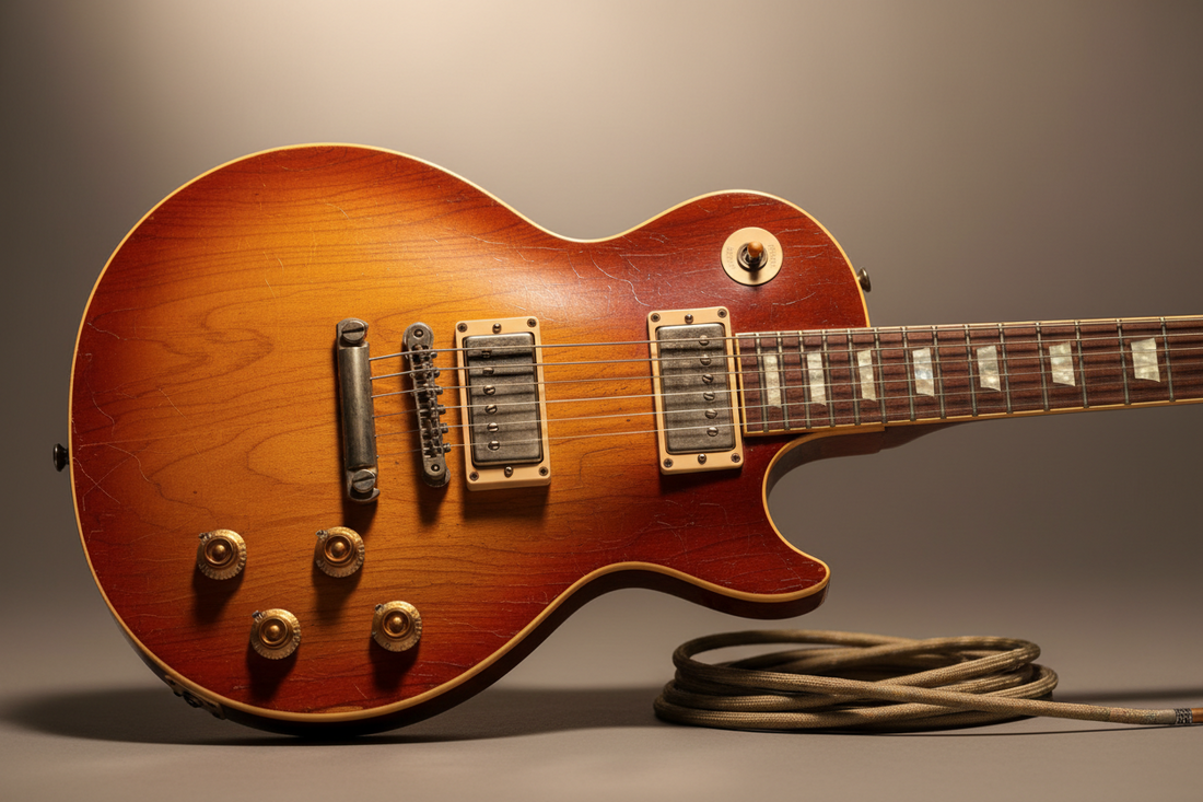 Vintage guitar in warm nostalgic lighting showcasing classic craftsmanship