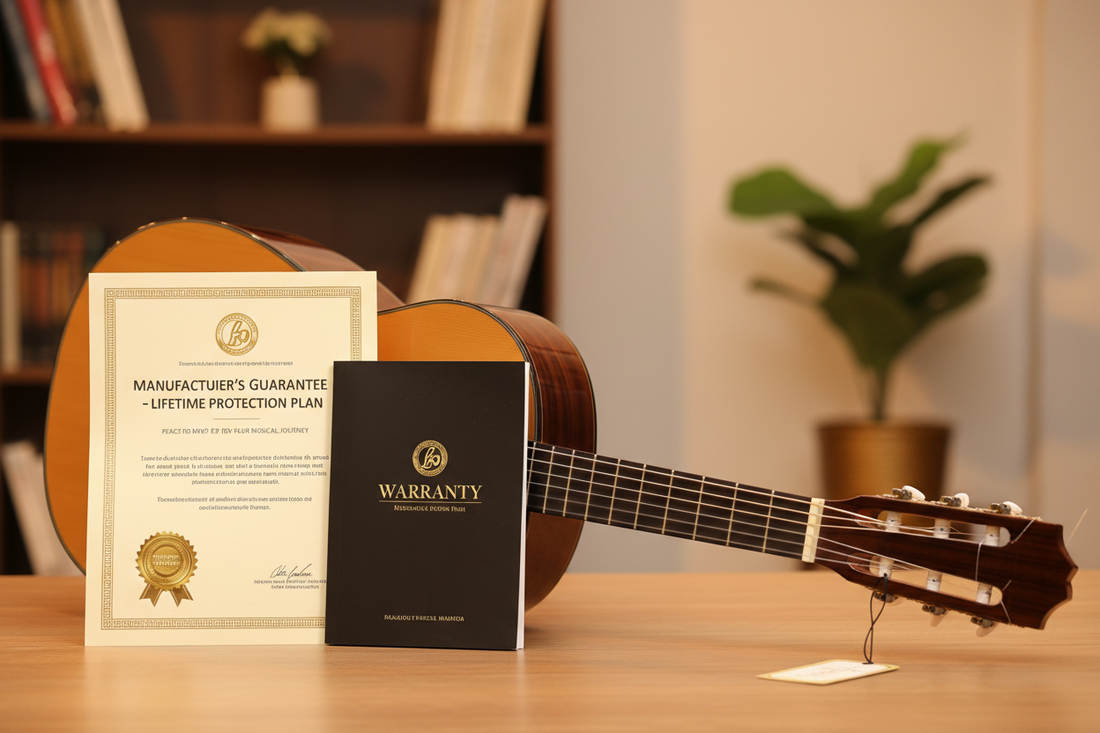 New musical instrument with warranty documentation and manufacturer packaging