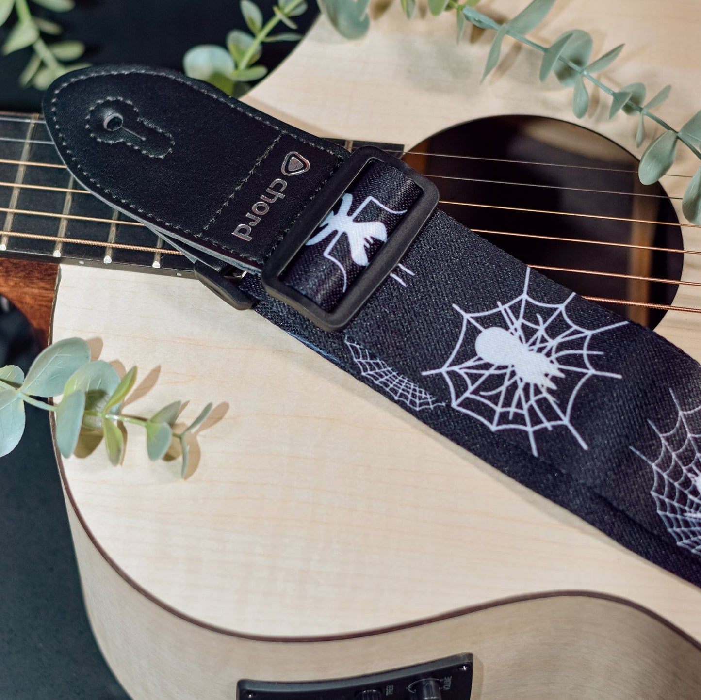 Guitar Strap Spider & Web On Black Webbing ROCK  GOTH