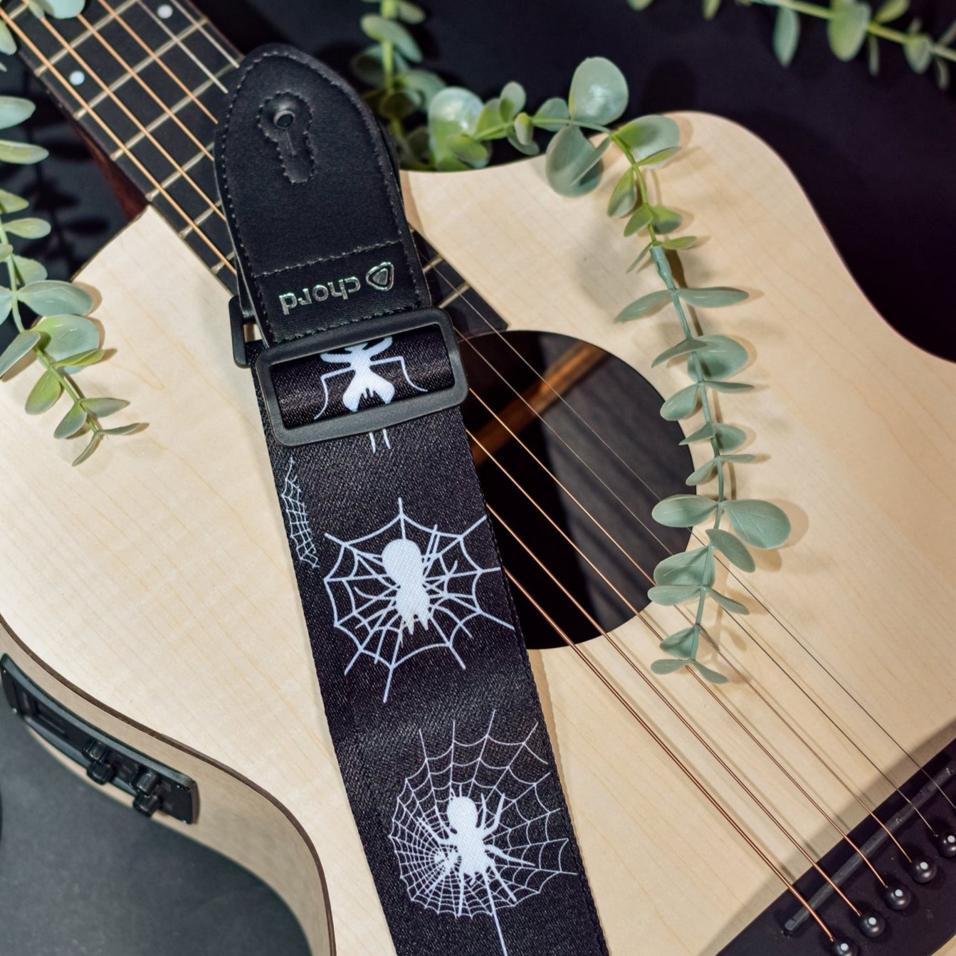 Guitar Strap Spider & Web On Black Webbing ROCK  GOTH