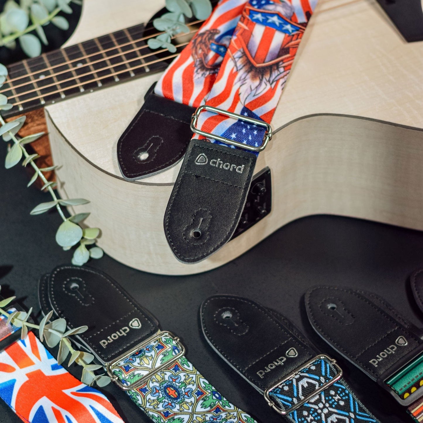 Chord Guitar Strap With Printed USA AMERICAN Flag & Eagle Deluxe Design