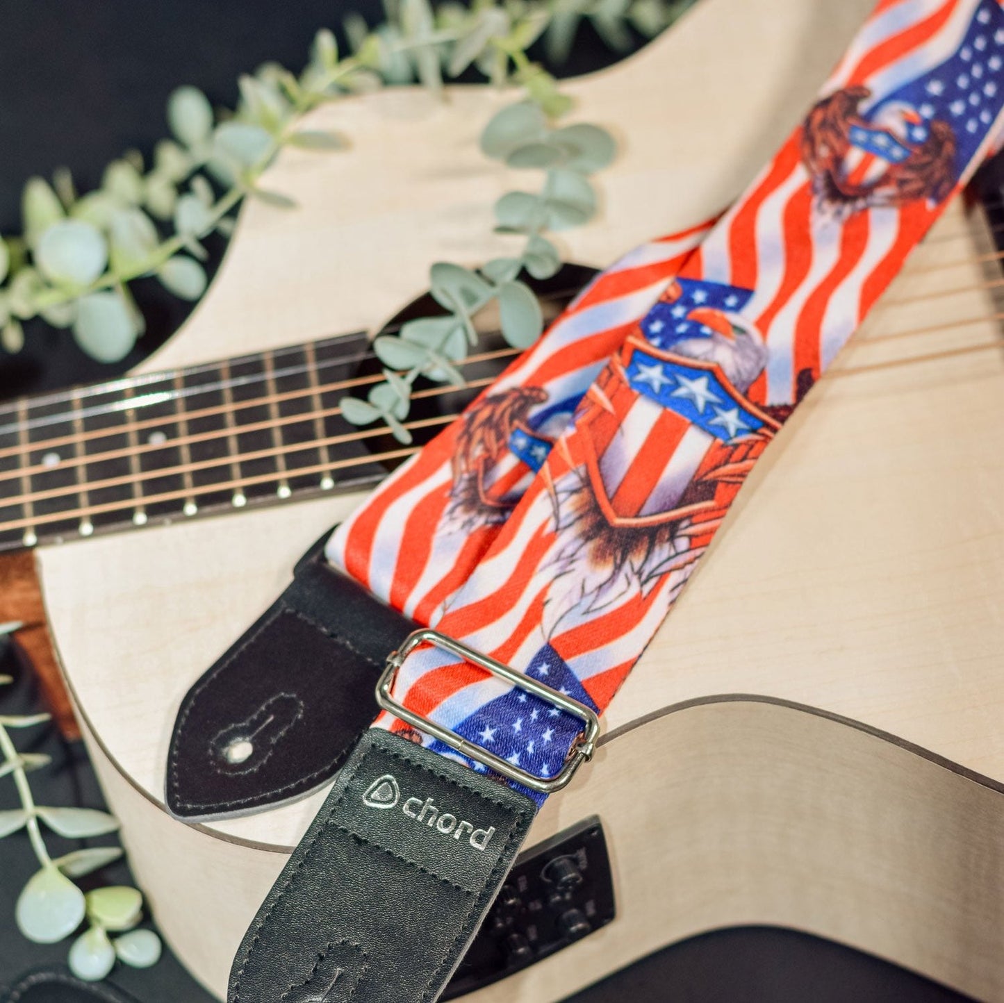 Chord Guitar Strap With Printed USA AMERICAN Flag & Eagle Deluxe Design