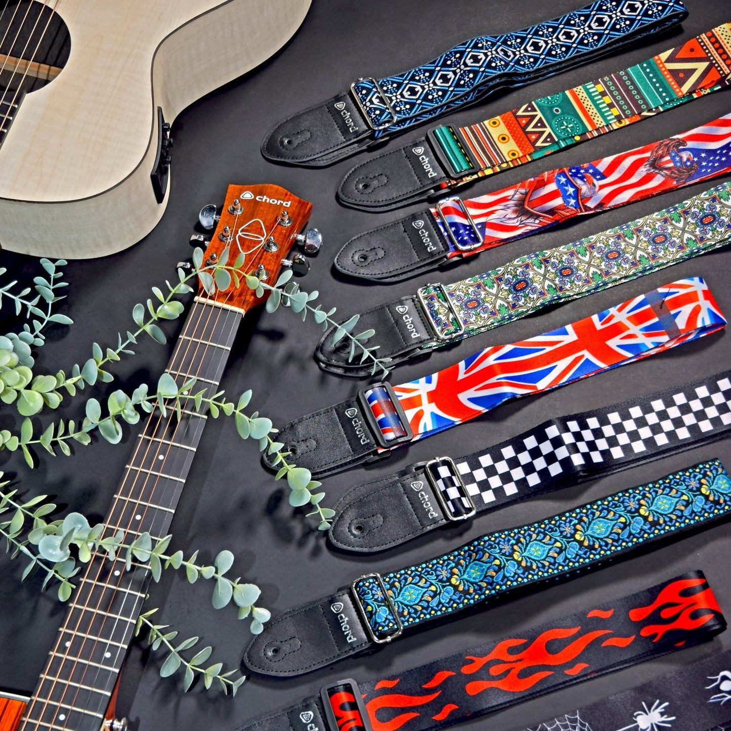 Chord Guitar Strap With Printed USA AMERICAN Flag & Eagle Deluxe Design