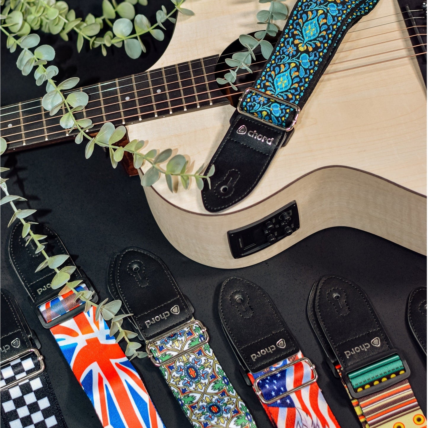 Chord Traditional Guitar Strap Deluxe Embroidered Design