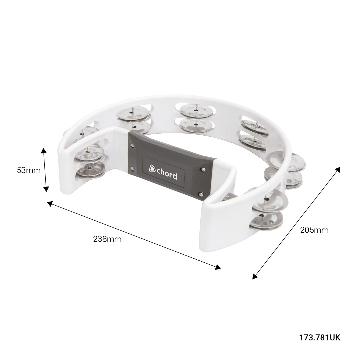 Tambourine WHITE Single D Half Moon Jingles Shaker Hand Percussion Instrument
