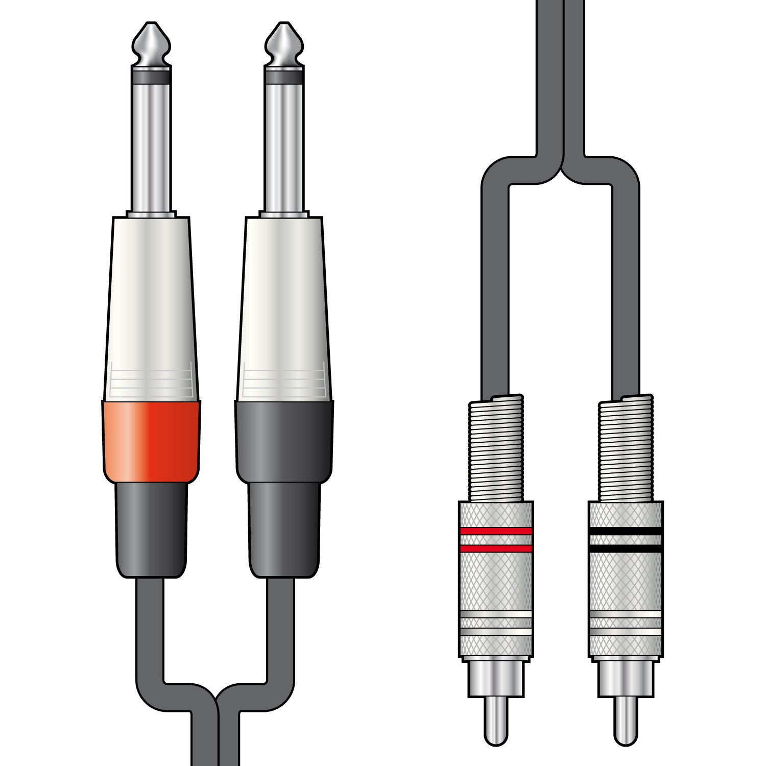 Pro Audio Cable 2 x 6.3 mm Mono Jack Plugs - 2 x RCA Plugs