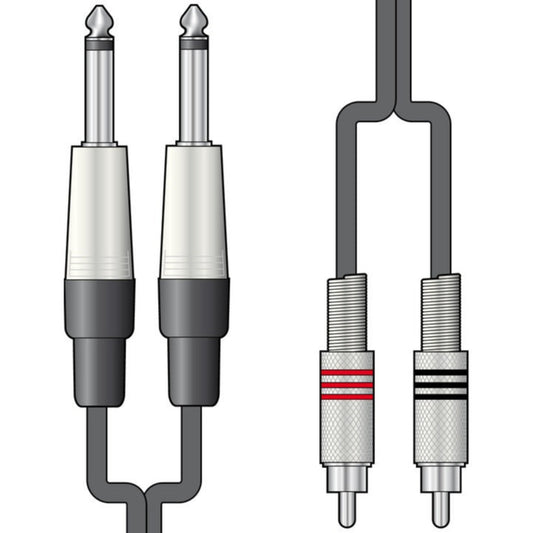 Audio Cable 2 x 6.3mm Mono Jack Plugs - 2 x RCA Plugs 1 m