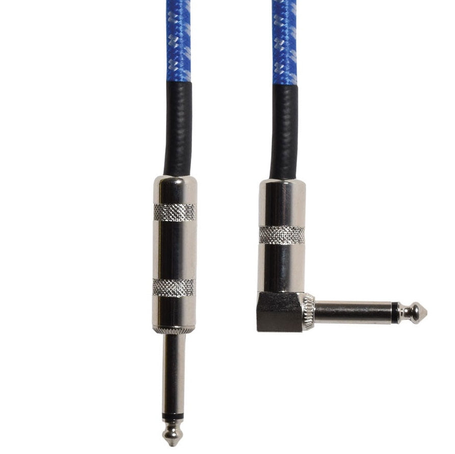 Citronic Retro Braided Guitar Lead 6.3mm Angled to Mono 1/4" Jack Plug BLUE/SILVER