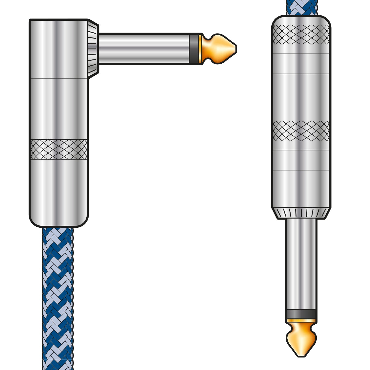 Citronic Retro Braided Guitar Lead 6.3mm Angled to Mono 1/4" Jack Plug BLUE/SILVER