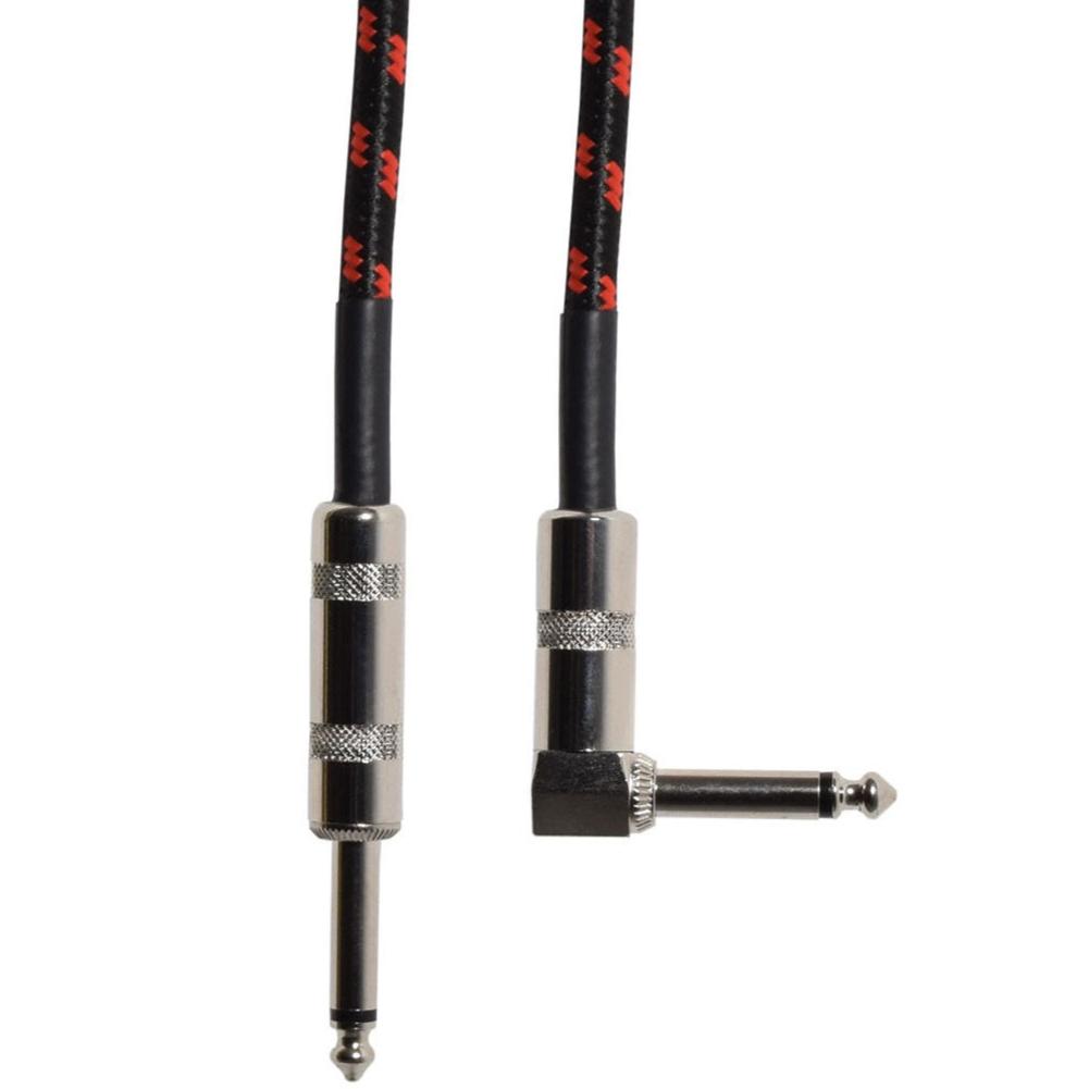 Citronic Retro Braided Guitar Lead 6.3mm Angled to Mono 1/4" Jack Plug BLACK/RED