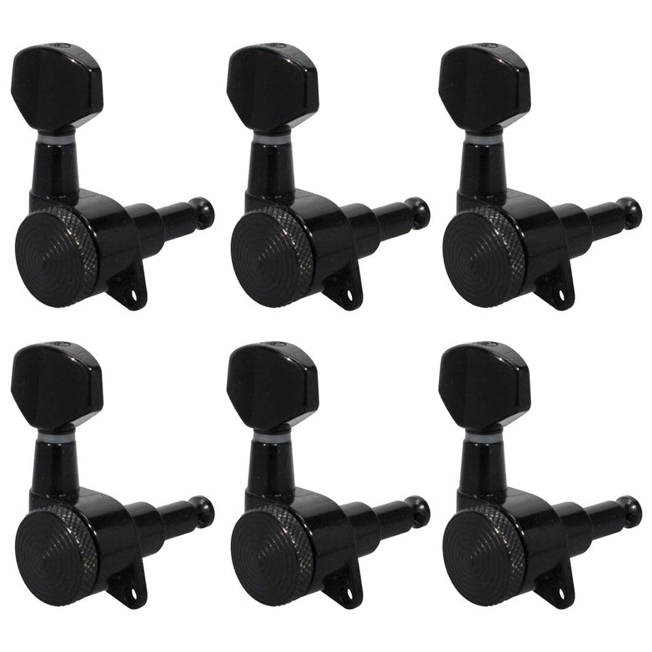 Boston Locking Guitar Machine Head Set Black 6 In A Line Low Gearing 19:1