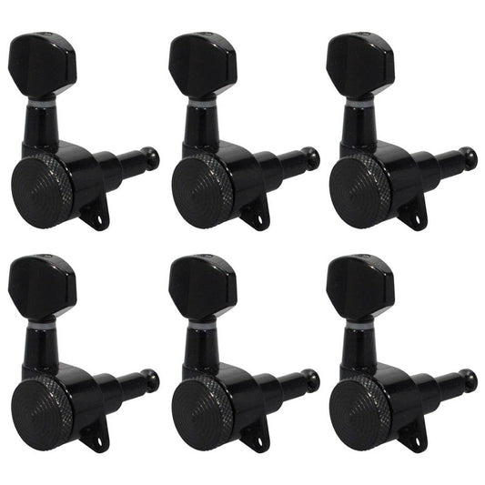 Locking Guitar Machine Head Set Black 6 In A Line Low Gearing 19:1