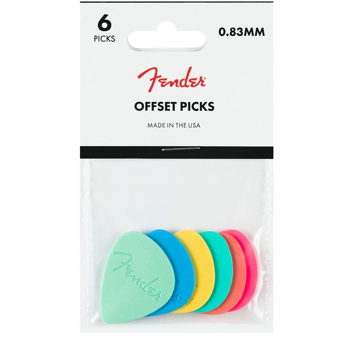 Fender Offset Guitar Plectrum Picks Multicolour 6 Pack Medium .83 mm