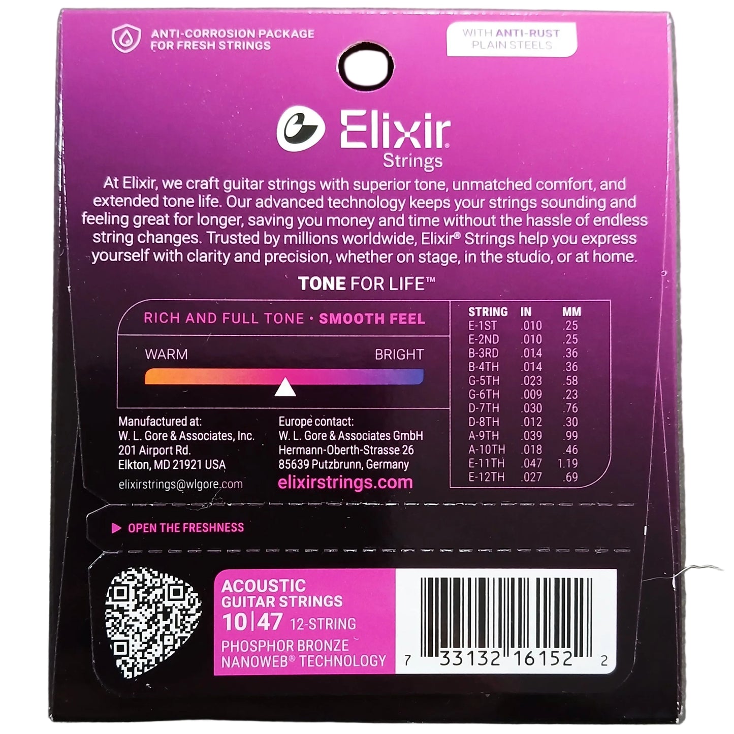 Elixir 12-String Acoustic Guitar String Set NANOWEB Coating 10-47 - E16152