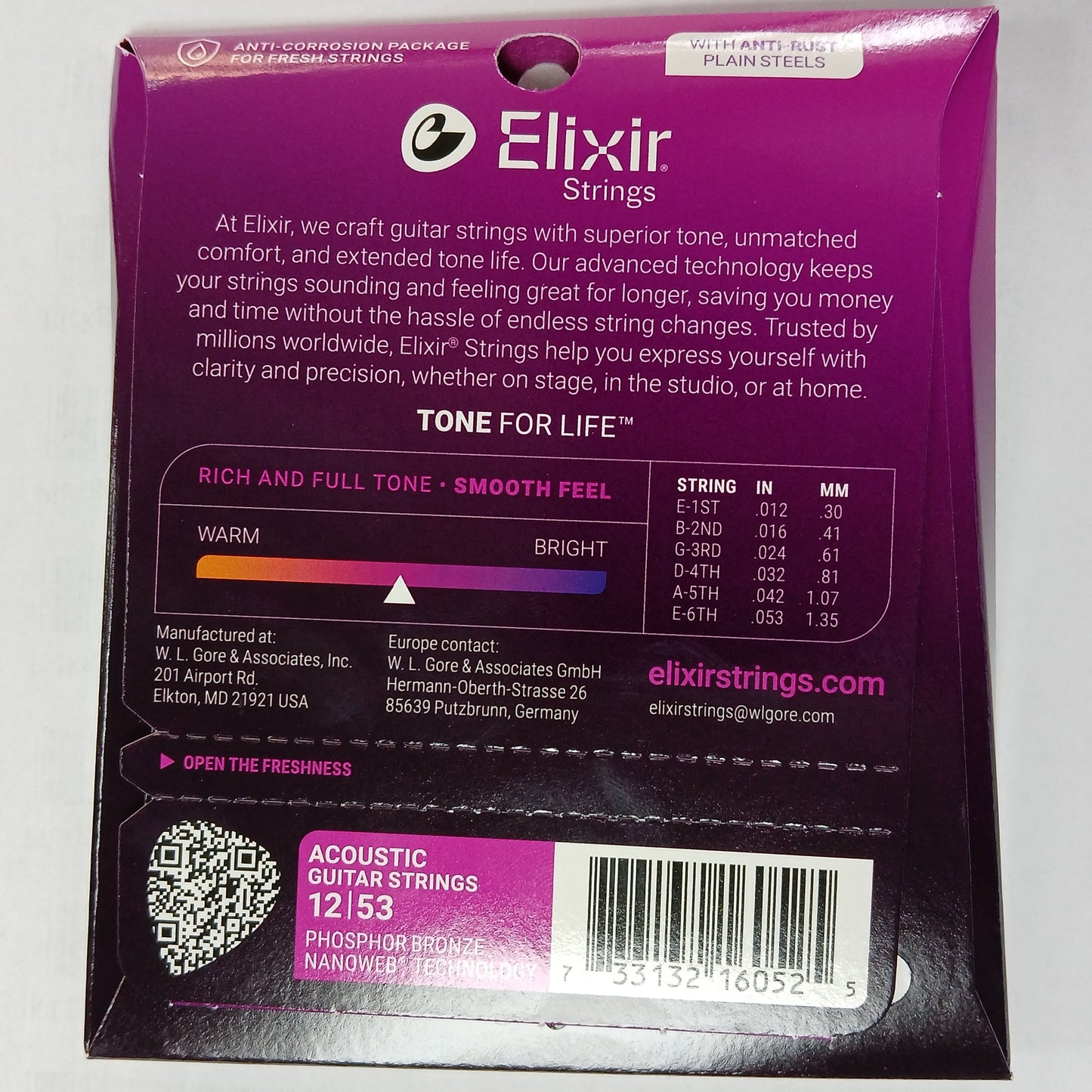 Elixir Phosphor Bronze Acoustic Guitar String Set NANOWEB Coating Light 12-53