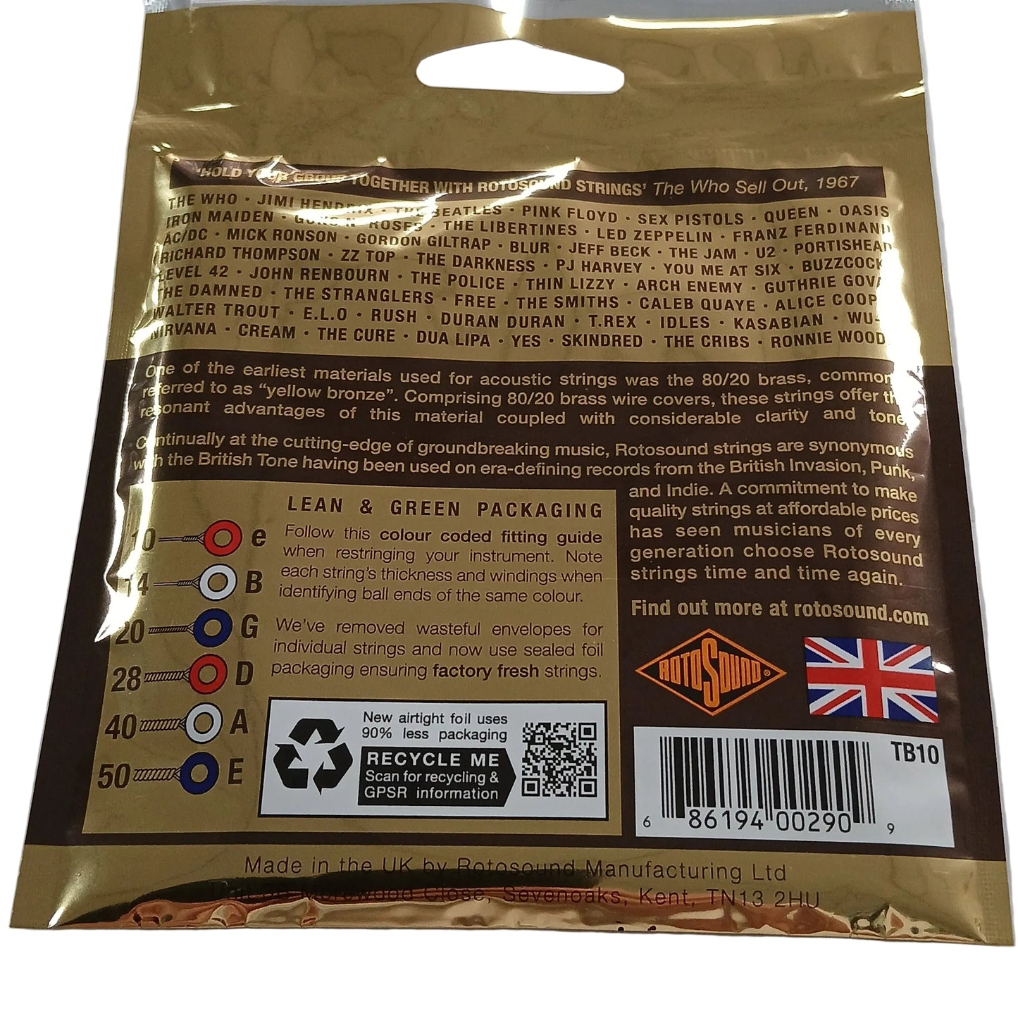 Rotosound Acoustic Guitar String Set 10-50 Tru Bronze - TB10