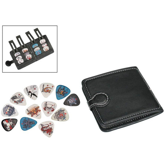 Pick Wallet With 12 Skull & Bones Plectrums Mixed Gauges