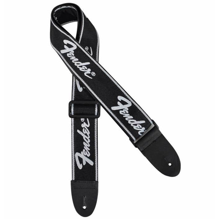 Fender Guitar Strap Running Logo Black & White