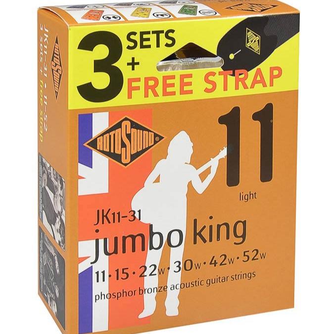 Rotosound Acoustic Guitar Strings 11-52 Phosphor Bronze 3-Pack + FREE strap