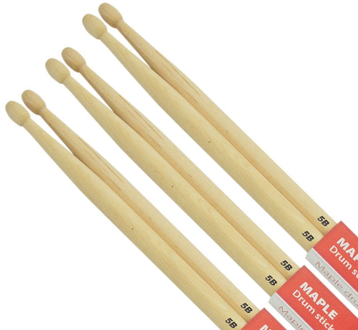 Chord Maple Drumsticks 5B WOOD TIP 3 Pair Bundle