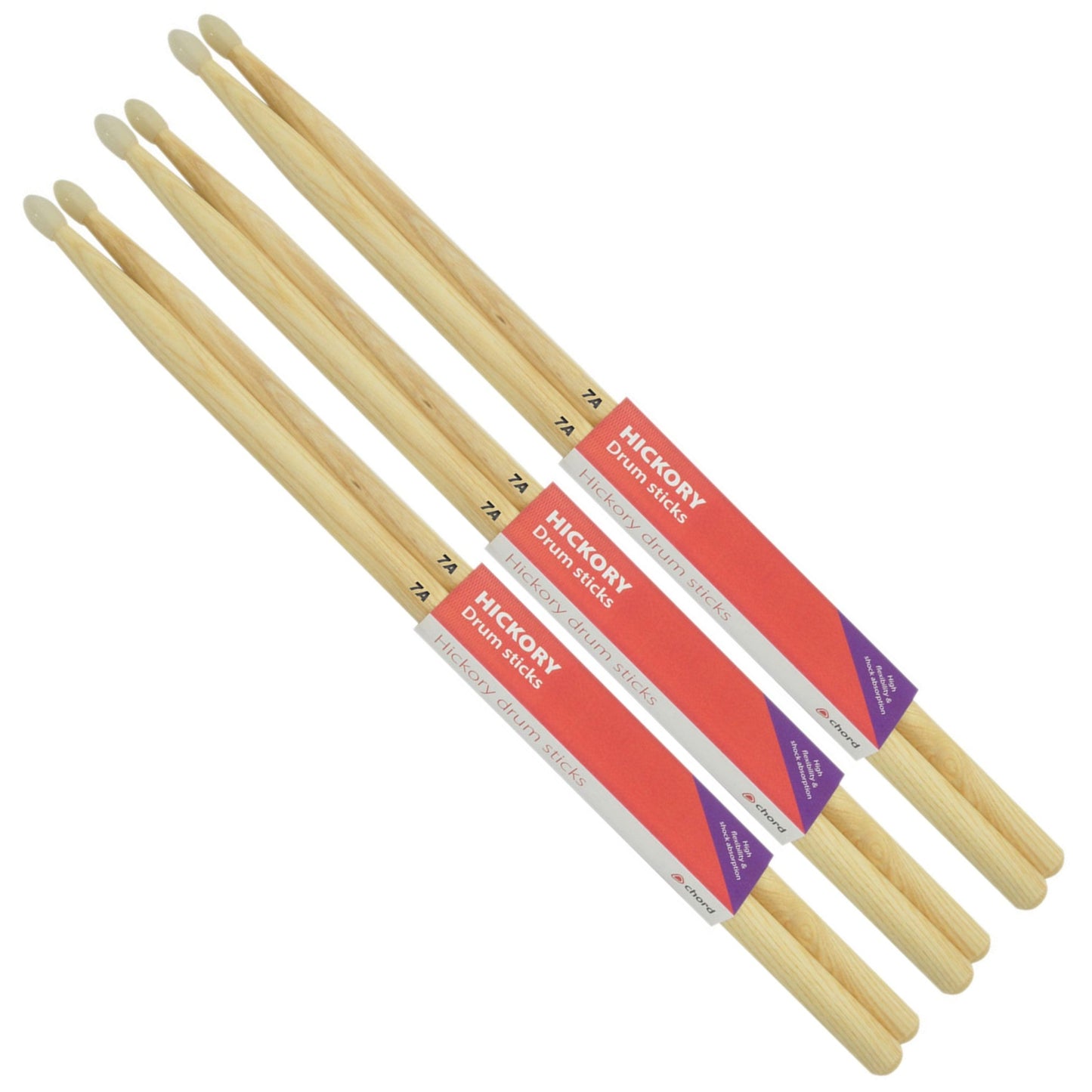 Hickory Drumsticks Bundle of 3 Pairs 7A NYLON TIP