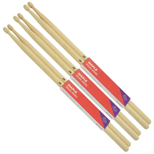 Maple Drumsticks 2B WOOD TIP Bundle of 3 Pairs