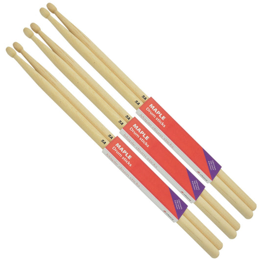 Maple Drumsticks 5A WOOD TIP Bundle of 3 Pairs