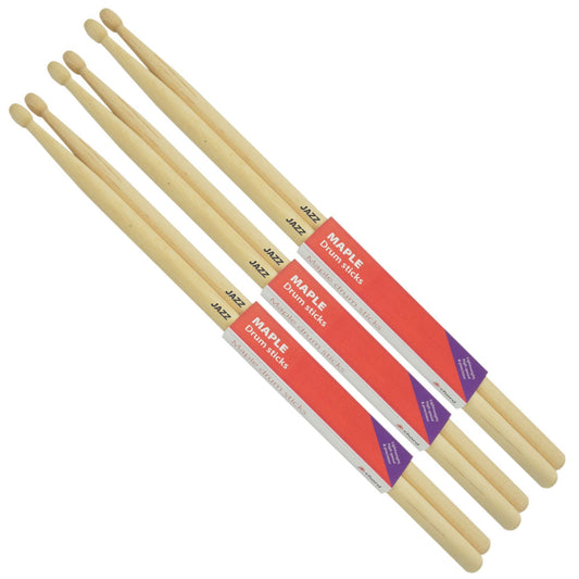 Maple JAZZ Drumsticks WOOD TIP 3 PAIRS CHORD