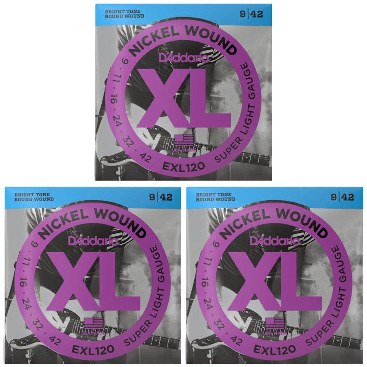 D'Addario XL Electric Guitar Strings Bundle 3 Sets 09-42 EXL120