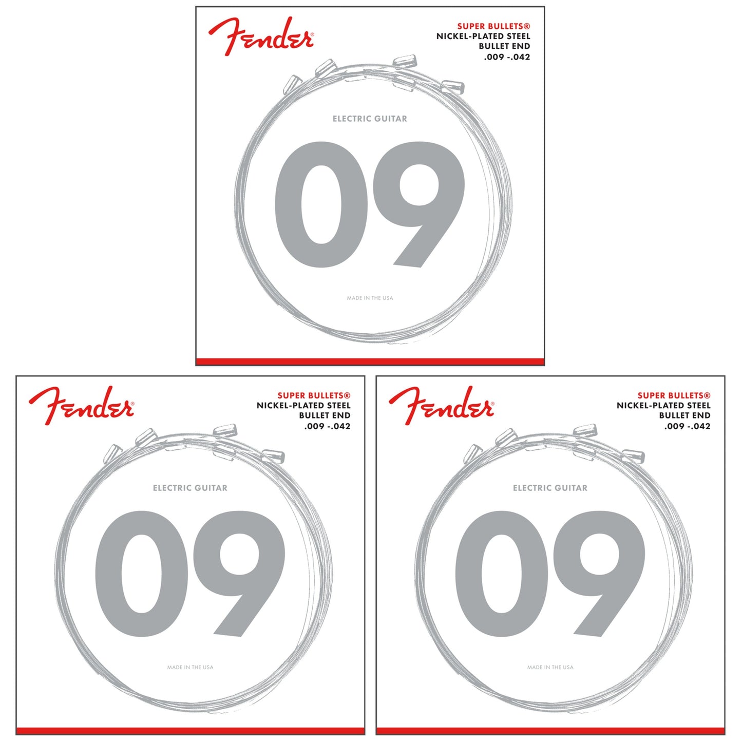 Fender Super Bullet Electric Guitar Strings 3 Set Bundle Nickel 9-42 - 3250L