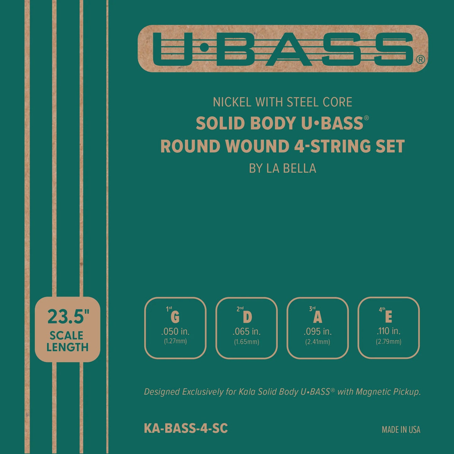 Kala Solid Body Bass Ukulele U-Bass Steel Nickel String Set KA-BASS-4-SC