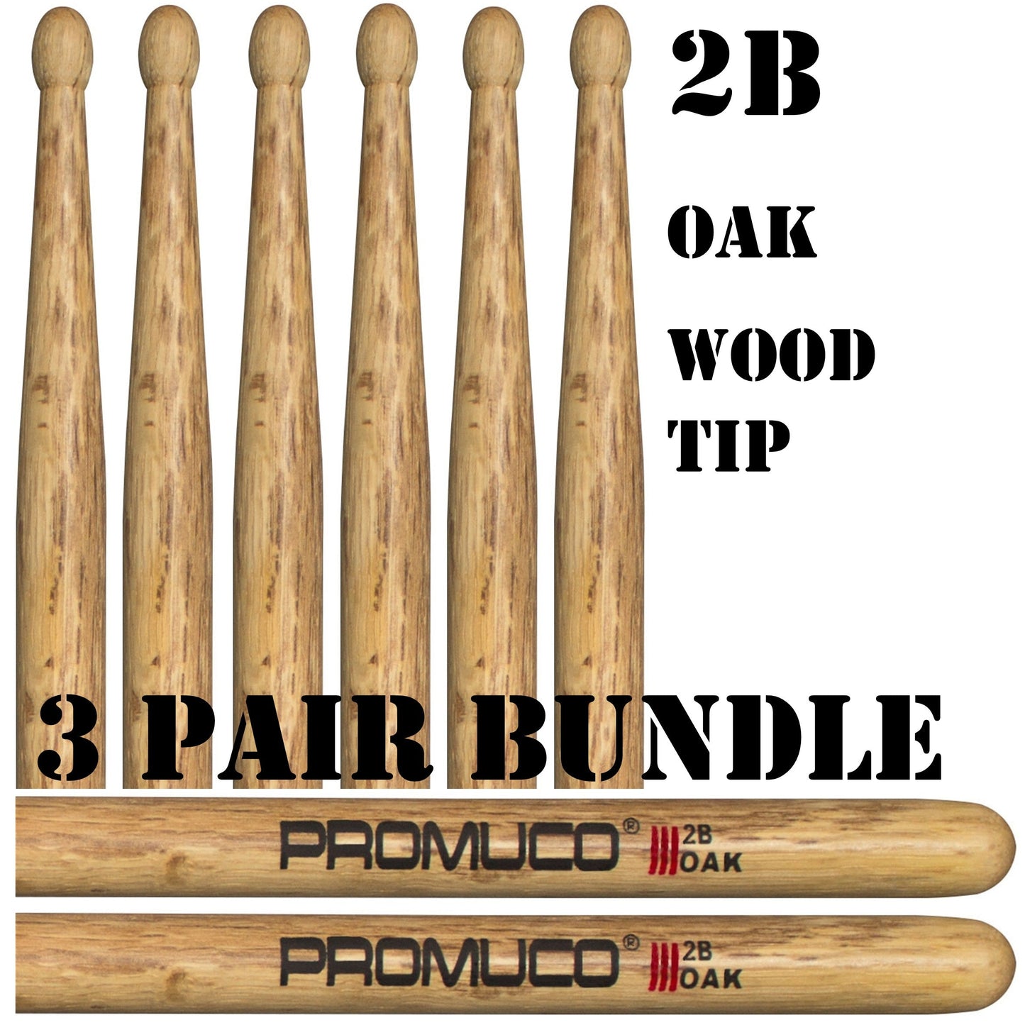 Promuco Oak Drumstick Bundle 3 Pairs 2B Wood Tip