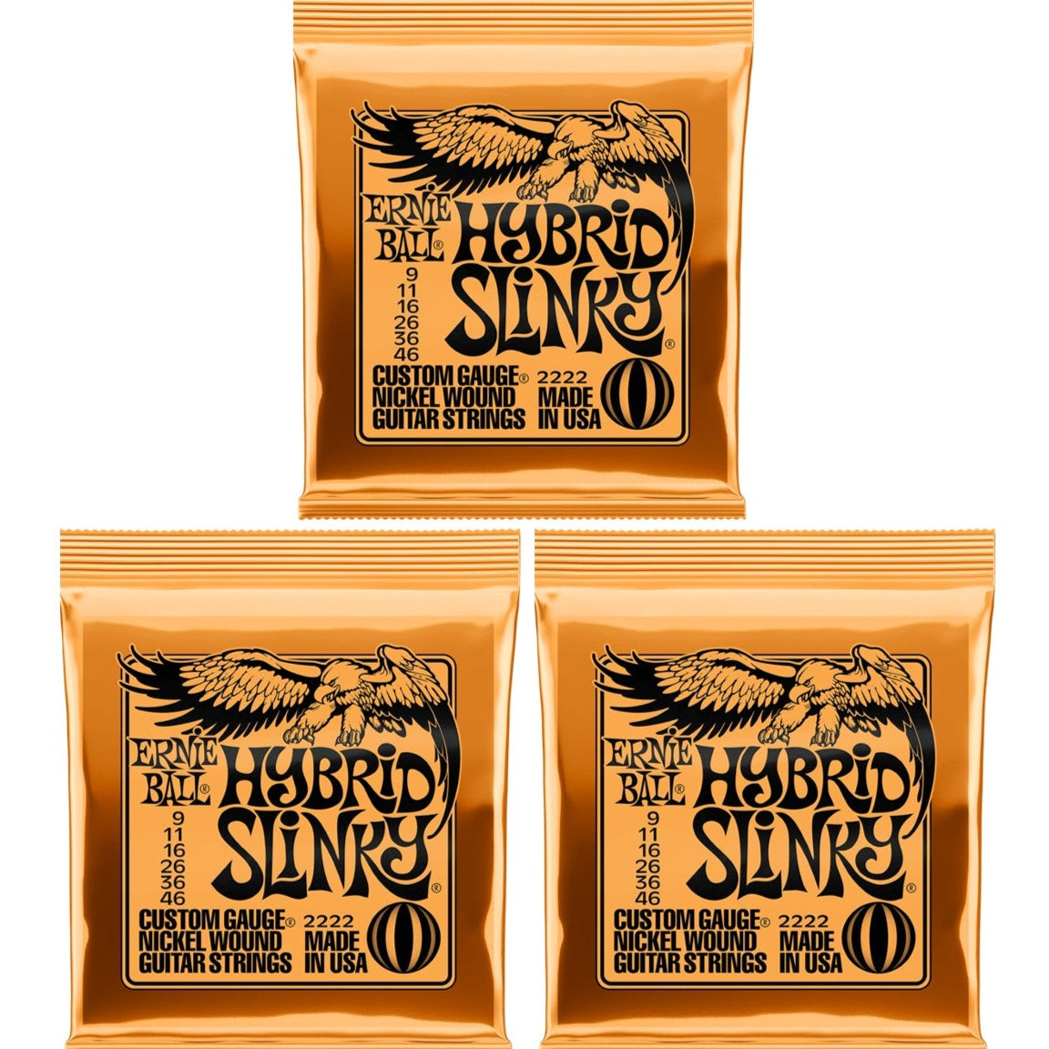 Ernie Ball Hybrid Slinky Electric Guitar Strings Bundle 9-46 3 Sets