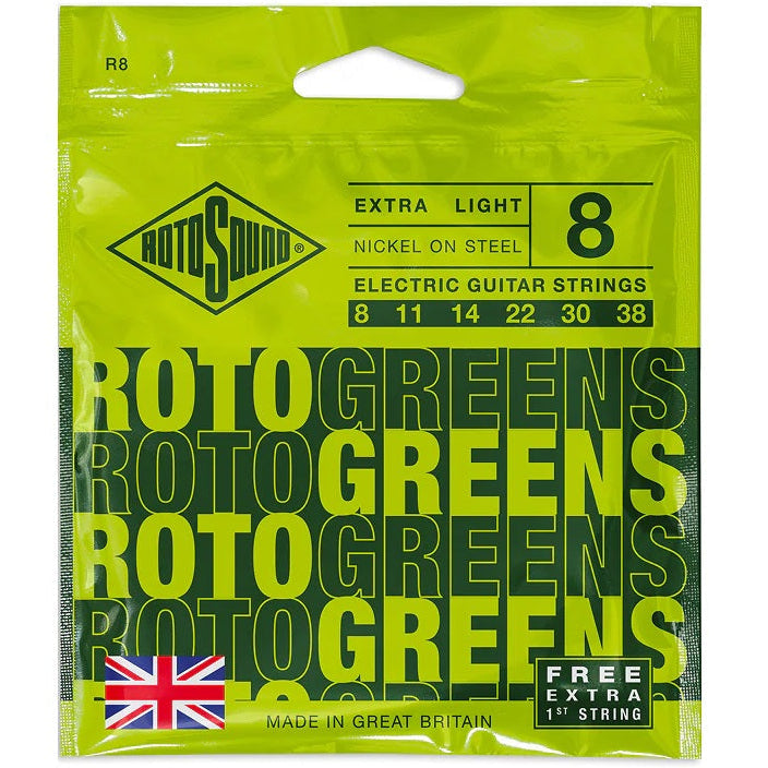 Rotosound Electric Guitar Strings 8-38 Greens - R8 +FREE EXTRA 1ST STRING