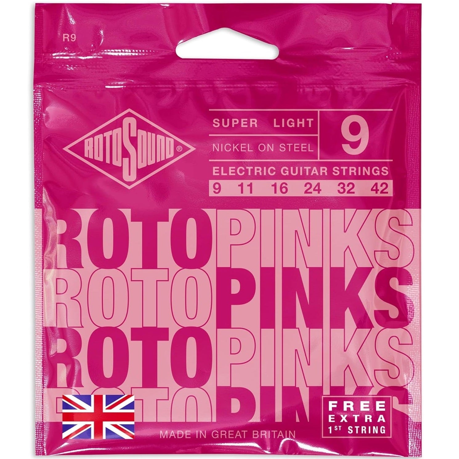 Rotosound Pinks Super Light Electric Guitar String Set 9-42 R9 FREE EXTRA 1st STRING