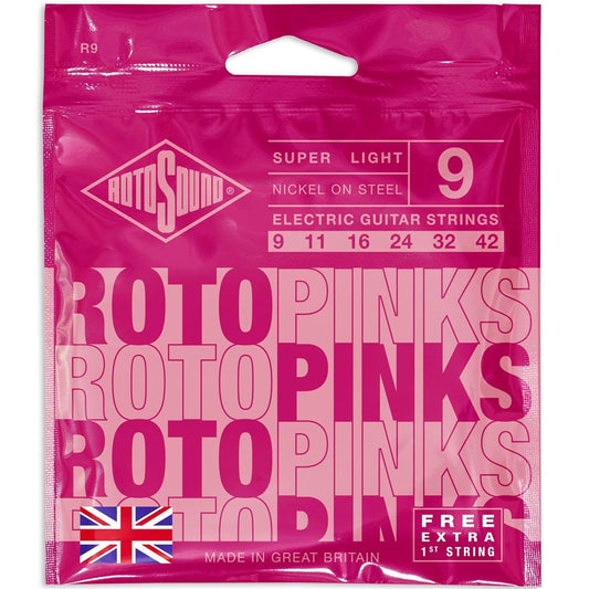 Rotosound Pinks Super Light Electric Guitar String Set 9-42 R9 FREE EXTRA 1st STRING