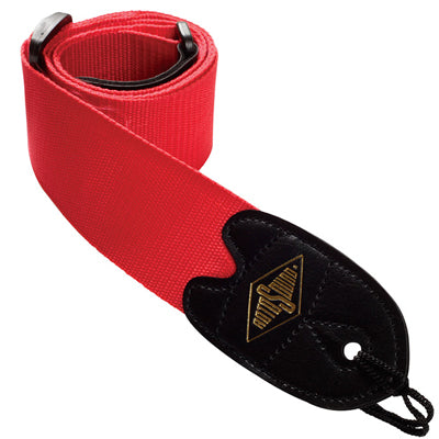 Rotosound Guitar Strap Leather Ends Plain Red Webbing STR2