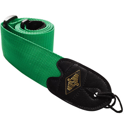 Rotosound Guitar Strap Leather Ends Green Webbing