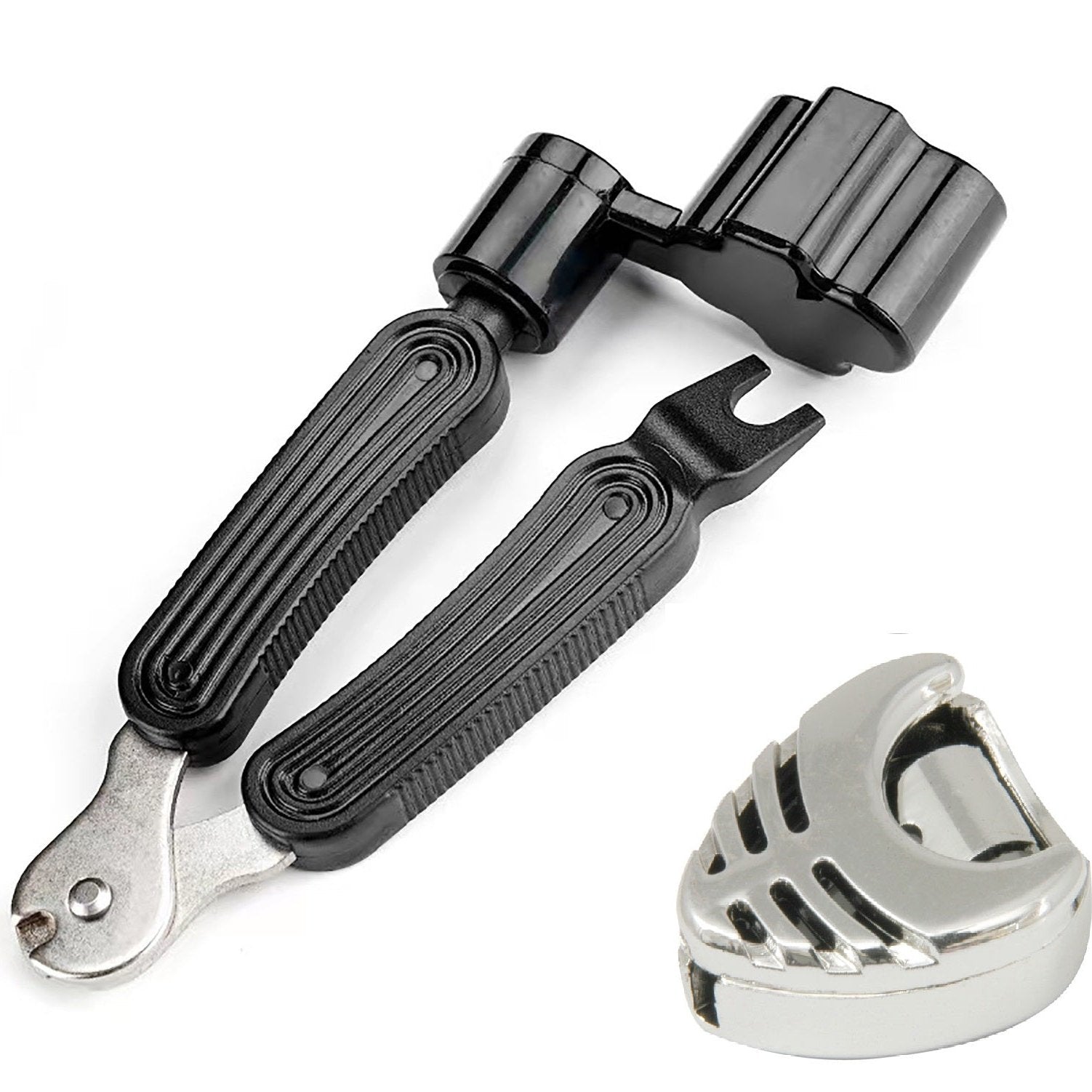 Guitar String Winder Cutter Peg Puller Tool & Silver Plectrum Holder KIT