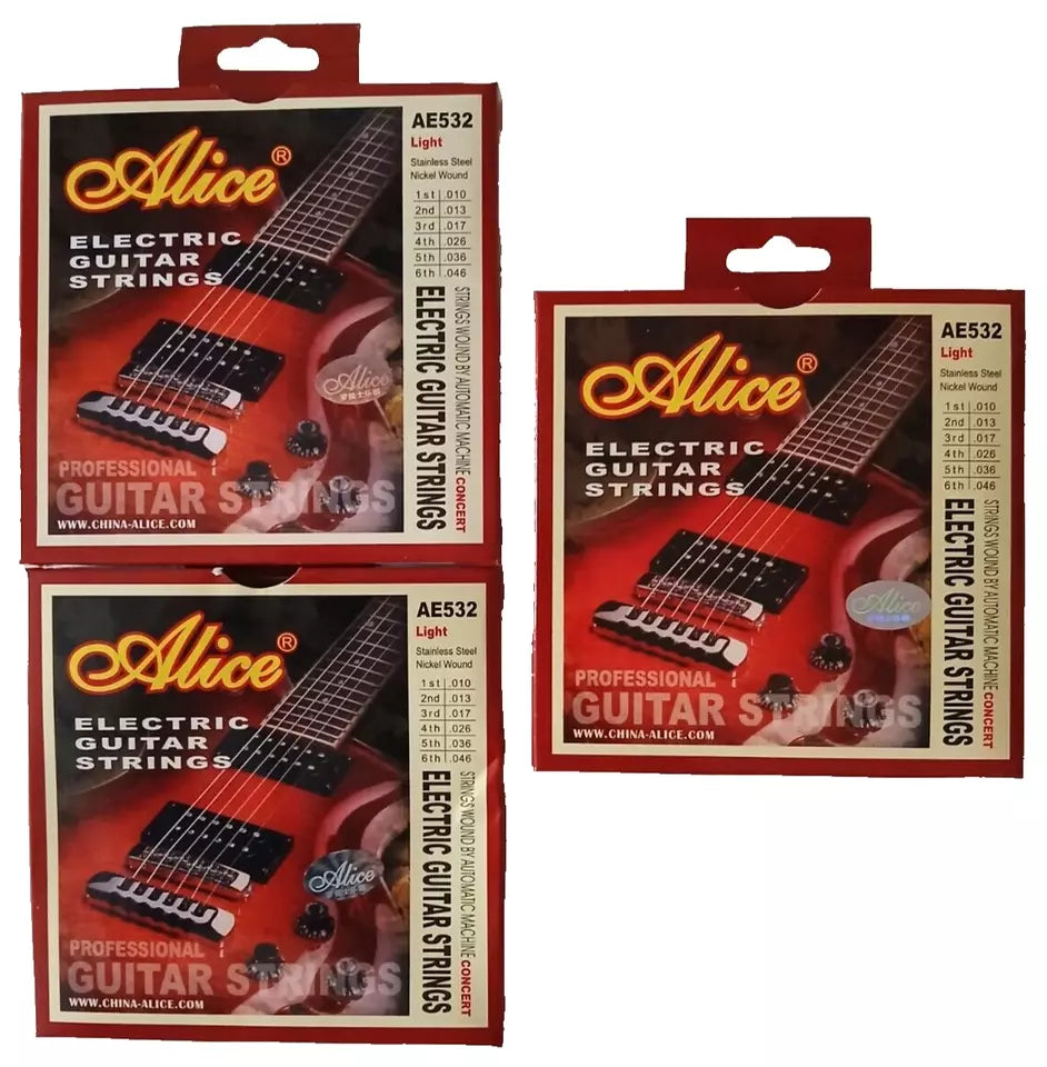 Alice Electric Guitar Strings 3 Pack Bundle NICKEL & STAINLESS STEEL .010 - .046