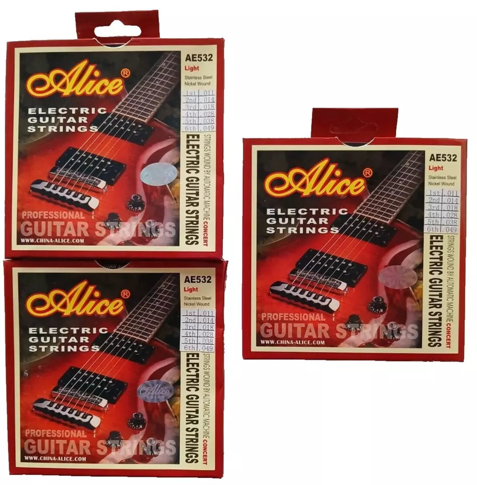 Alice Electric Guitar Strings NICKEL & STAINLESS STEEL 3 Set Bundle .011 - .049
