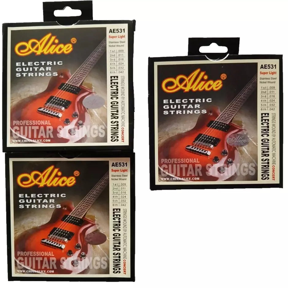Electric Guitar Strings NICKEL & STAINLESS STEEL 3 Set Bundle .009 - .042 ALICE