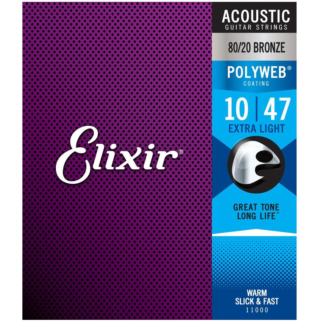 Elixir Bronze Acoustic Guitar String Set POLYWEB Coating Extra Light 10-47